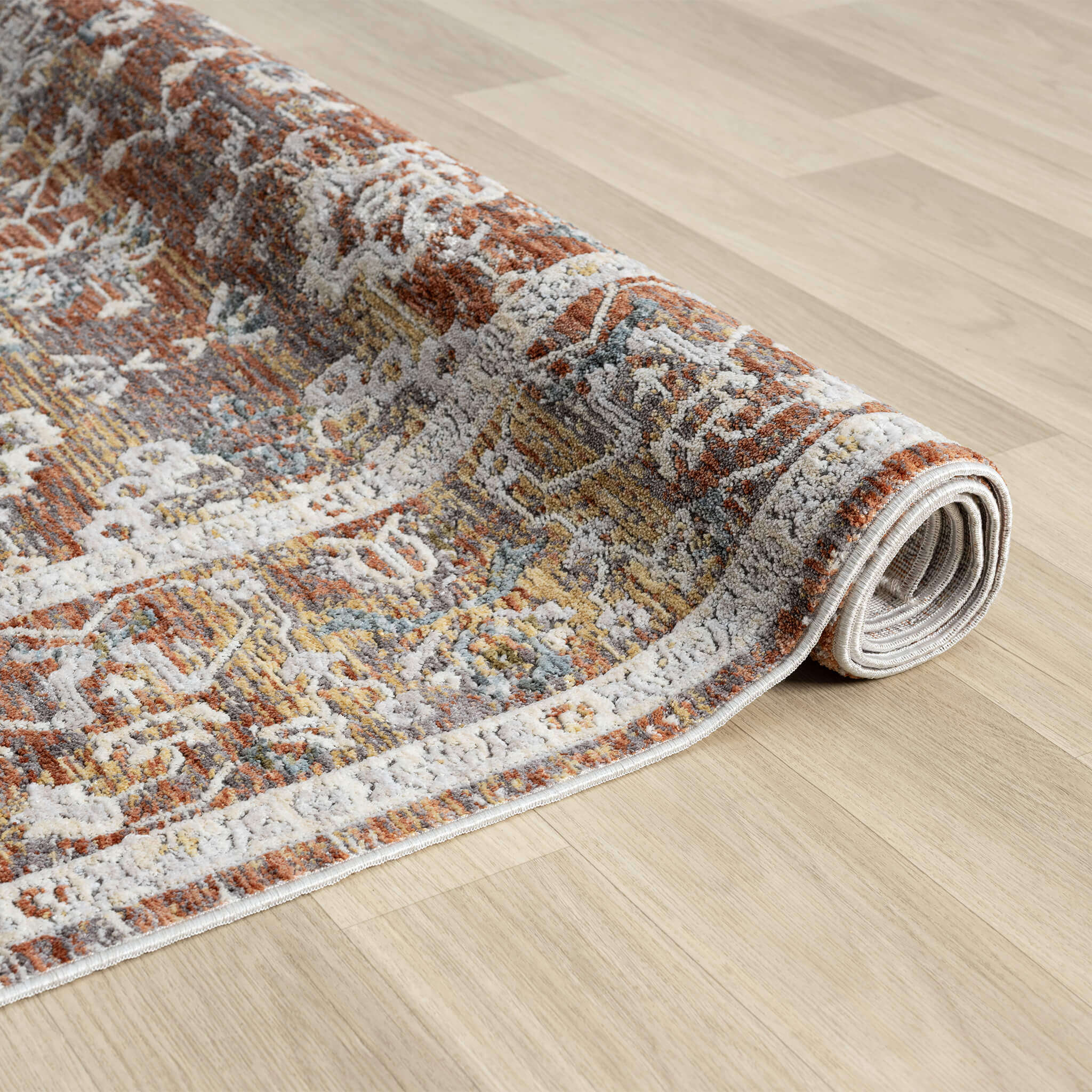 Adelia 648 Terra Runner with shed-resistant, anti-static pile and short fringes. Power-loomed in Türkiye for durable, easy-care hallway style.
