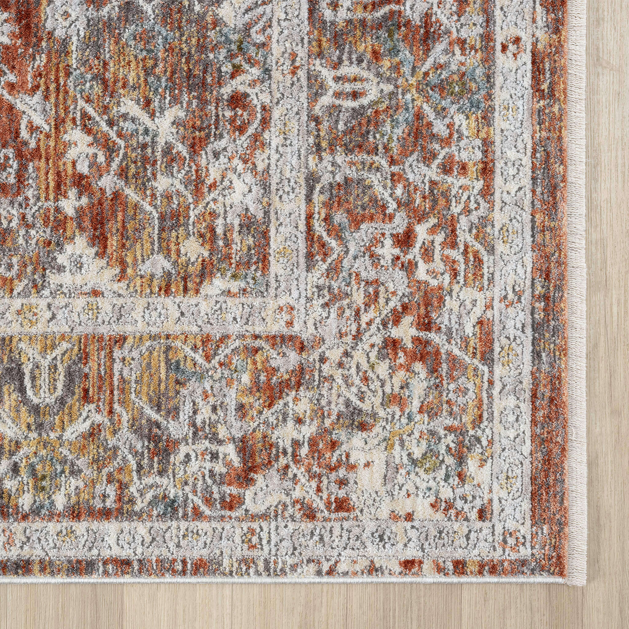 Adelia 648 Terra Runner with shed-resistant, anti-static pile and short fringes. Power-loomed in Türkiye for durable, easy-care hallway style.