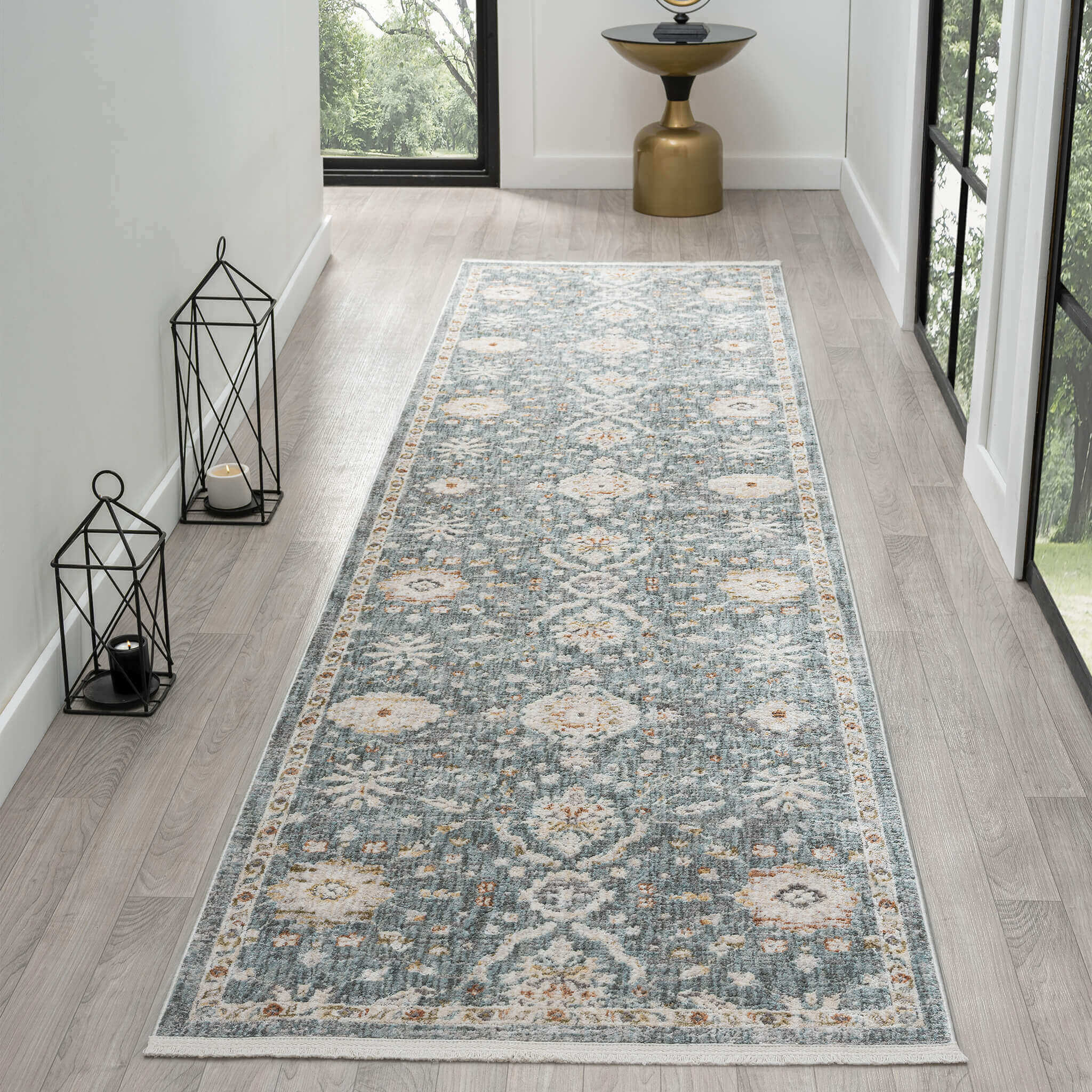 Adelia 649 Denim Runner combines style and durability for busy hallways. Experience refined texture and a tailored finish with this shed-resistant rug.