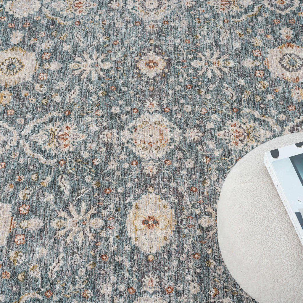 Adelia 649 Denim offers a soft, shed-resistant pile with short fringes and anti-static ease. Power-loomed in Türkiye for durable, elegant everyday living.