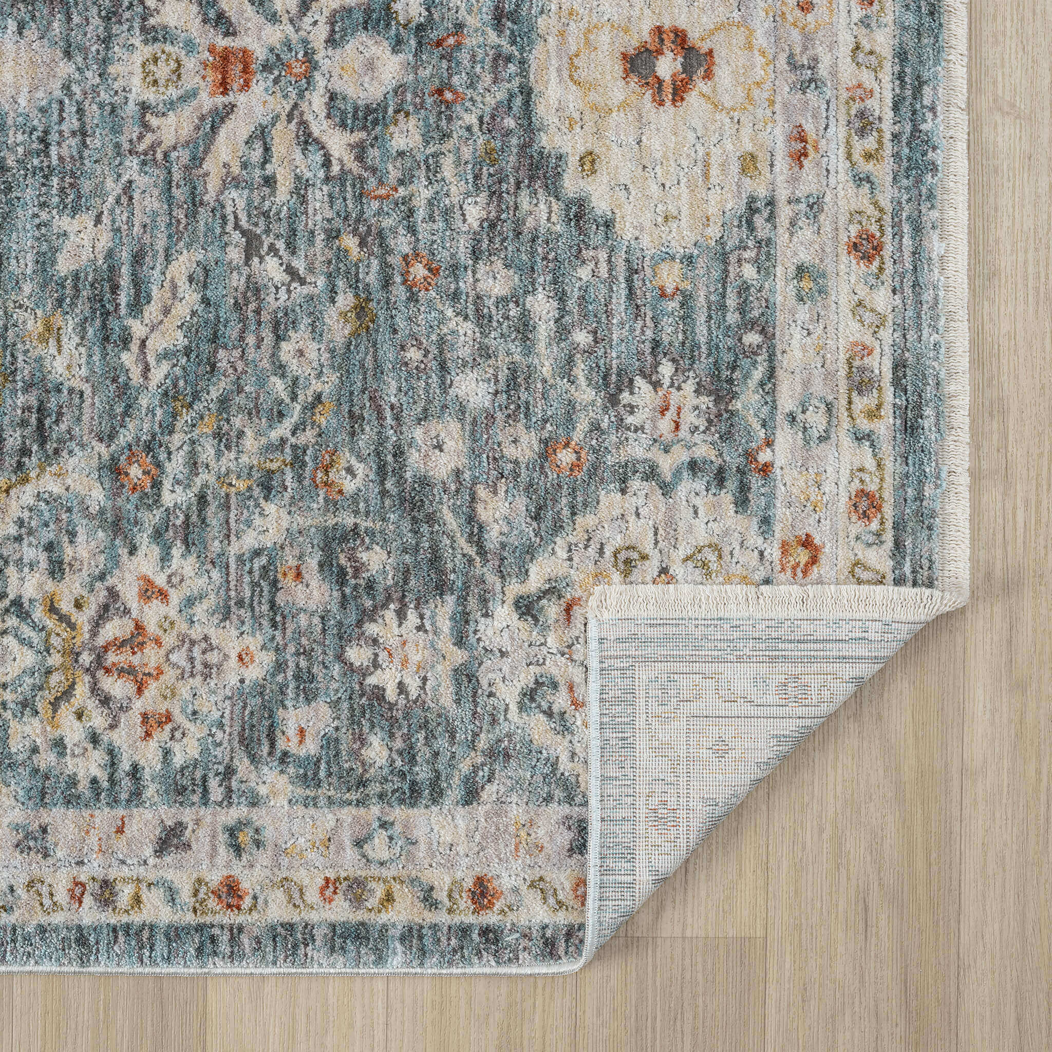 Adelia 649 Denim offers a soft, shed-resistant pile with short fringes and anti-static ease. Power-loomed in Türkiye for durable, elegant everyday living.