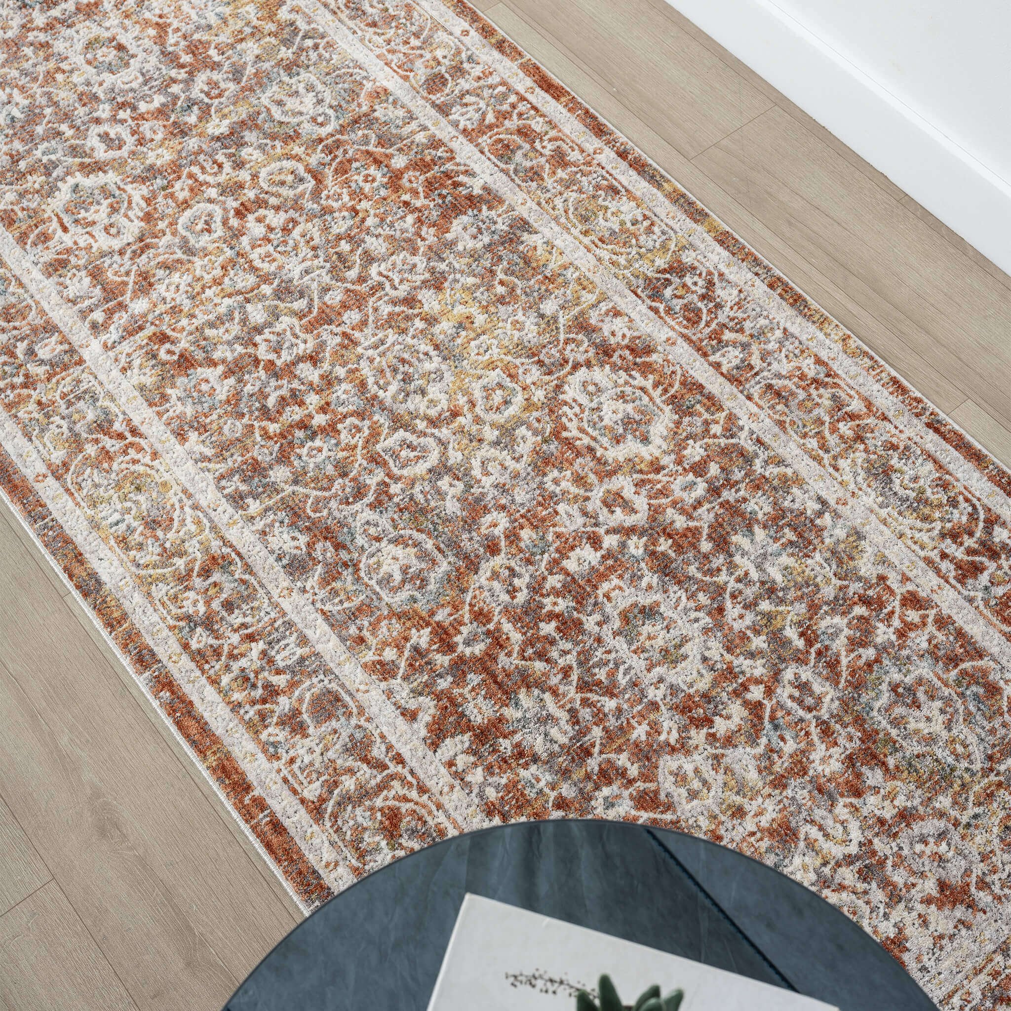 Adelia 648 Terra Runner with shed-resistant, anti-static pile and short fringes. Power-loomed in Türkiye for durable, easy-care hallway style.