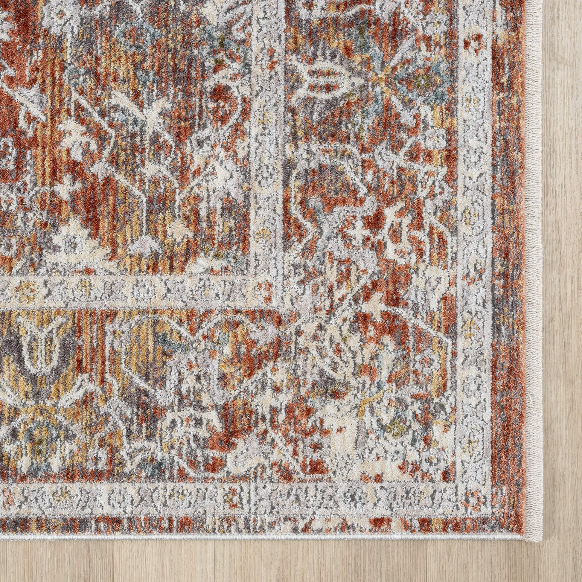 Adelia 648 Terra Runner with shed-resistant, anti-static pile and short fringes. Power-loomed in Türkiye for durable, easy-care hallway style.