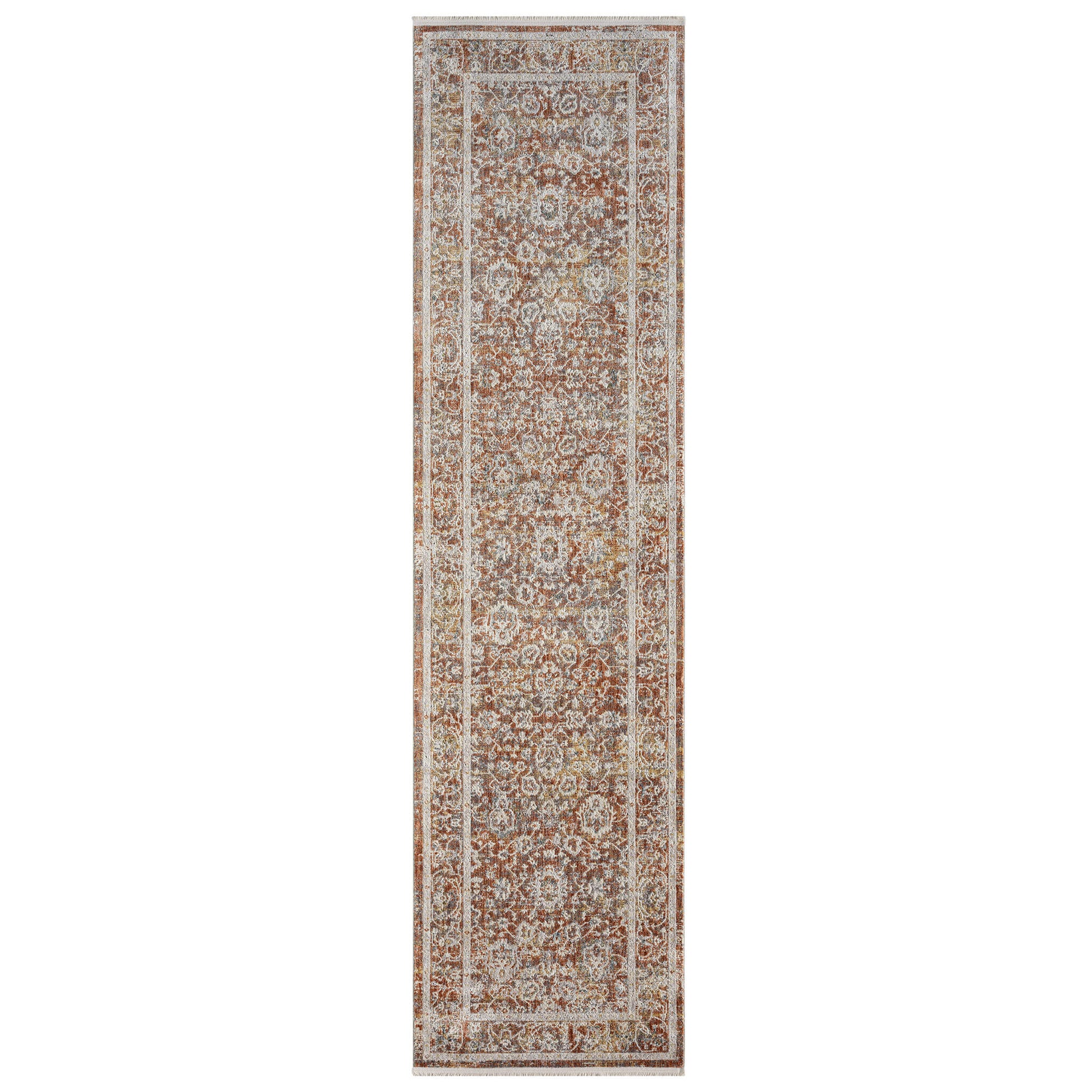 Adelia 648 Terra Runner with shed-resistant, anti-static pile and short fringes. Power-loomed in Türkiye for durable, easy-care hallway style.