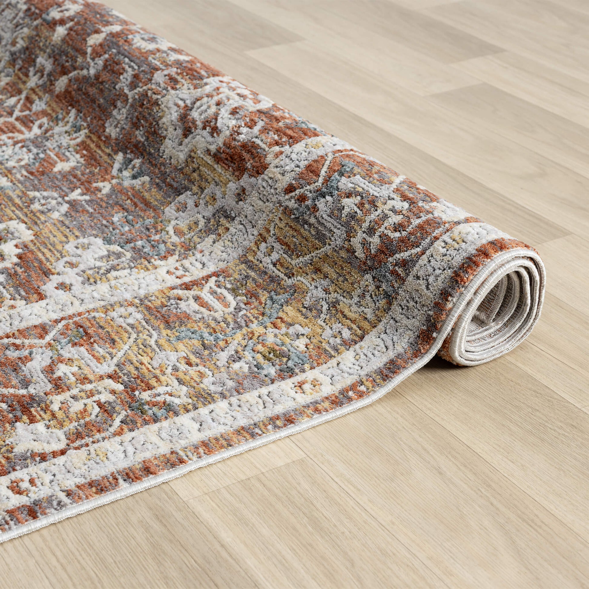 Adelia 648 Terra Runner with shed-resistant, anti-static pile and short fringes. Power-loomed in Türkiye for durable, easy-care hallway style.