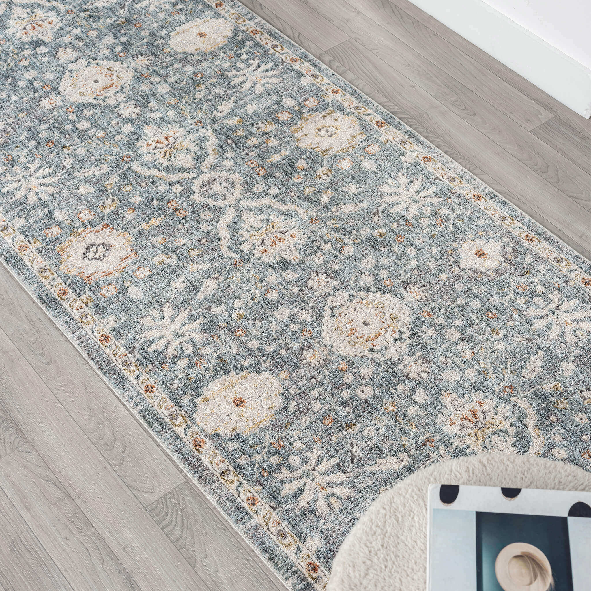 Adelia 649 Denim Runner combines style and durability for busy hallways. Experience refined texture and a tailored finish with this shed-resistant rug.