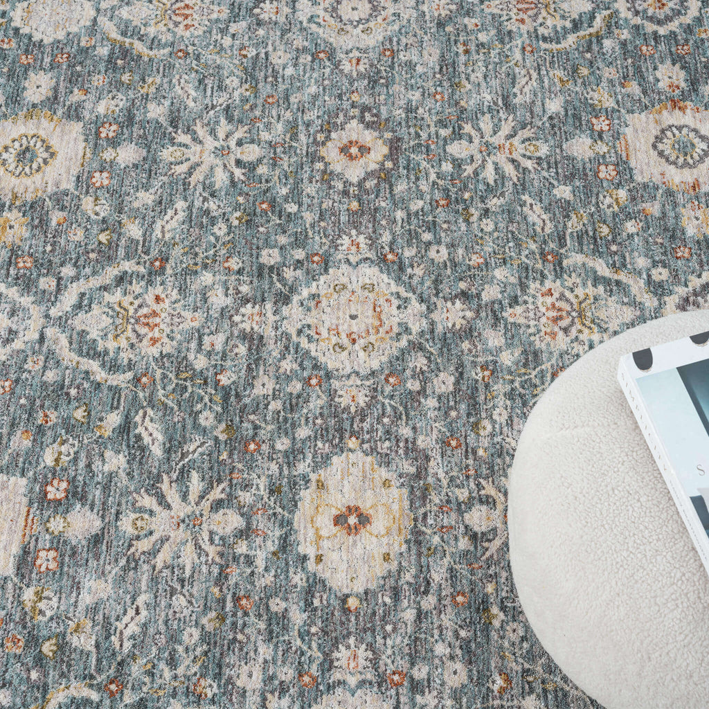 Adelia 649 Denim offers a soft, shed-resistant pile with short fringes and anti-static ease. Power-loomed in Türkiye for durable, elegant everyday living.