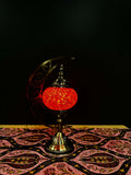 Amber Flame Turkish Mosaic Lamp - Crescent Moon Design