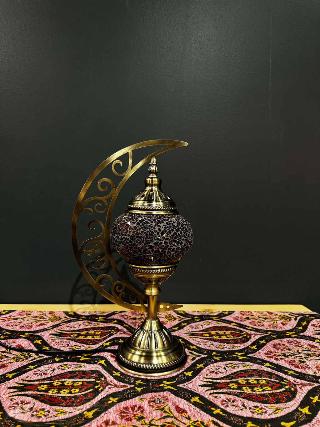 Amber Twilight Turkish Mosaic Lamp - Crescent Moon Design