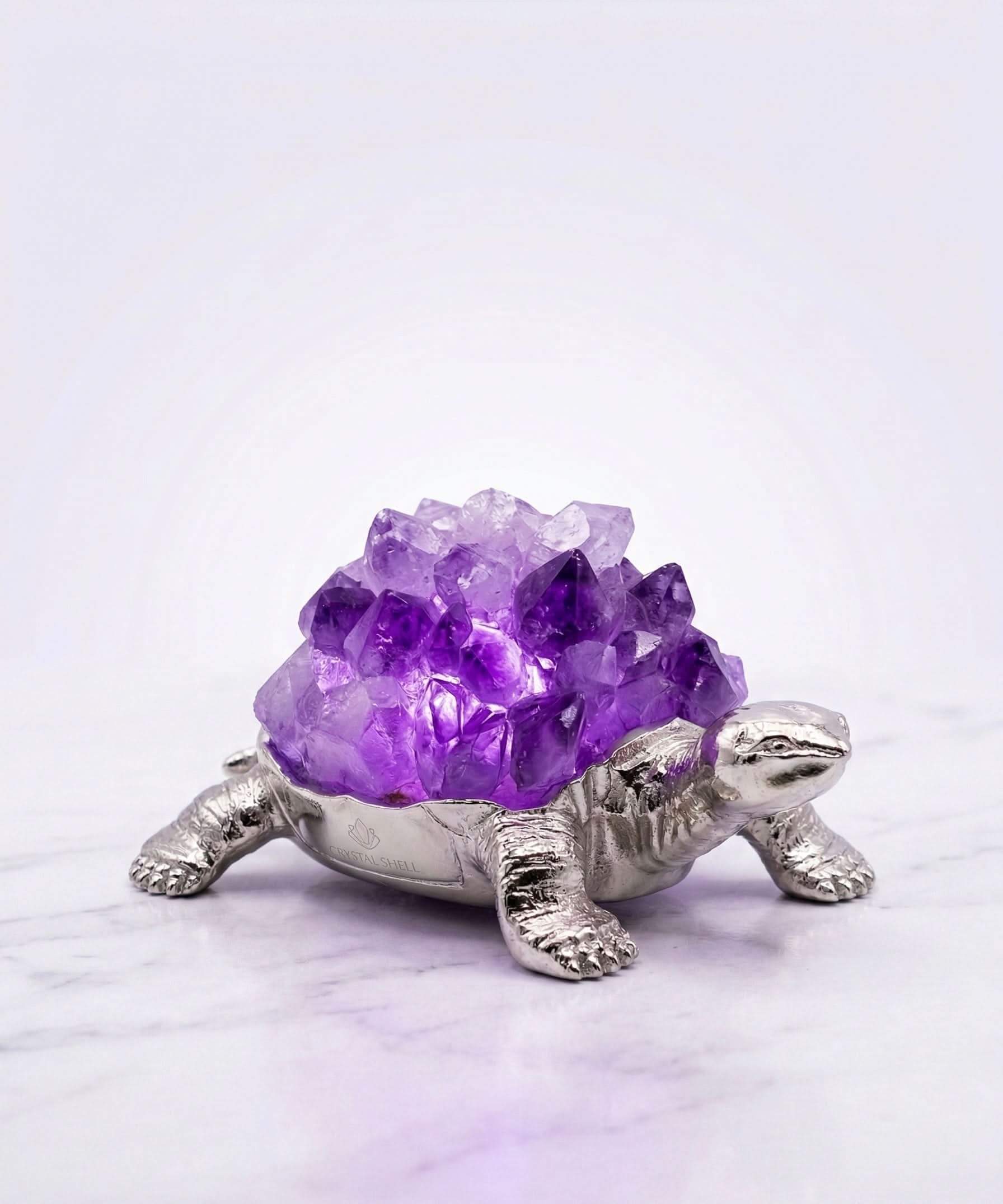 Amethyst Crystal Turtle Lamp – USB Crystal LED Decorative Light showcasing a turtle base with amethyst crystal cluster.