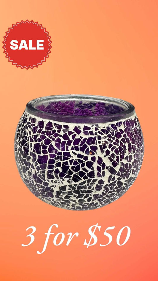 Amethyst Glow Purple Mosaic Candle Holder-Add royal charm to your space with the Amethyst Glow Mosaic Candle Holder. Luxurious and timeless. Buy 3 for $50 now!-Bazaar G Rugs N Gifts