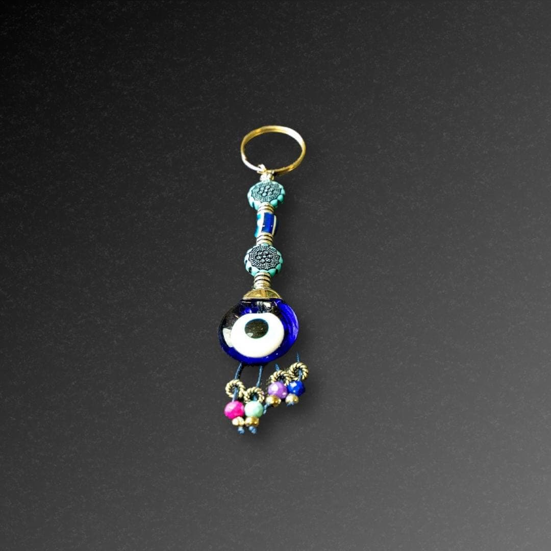 Aqua Flower Evil Eye Keyring