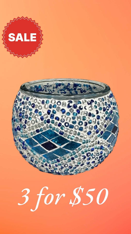 Aqua Wave Mosaic Candle Holder-Relax with the Aqua Wave Mosaic Candle Holder. Soothing blue tones for a serene vibe. Buy 3 for $50 today!-Bazaar G Rugs N Gifts