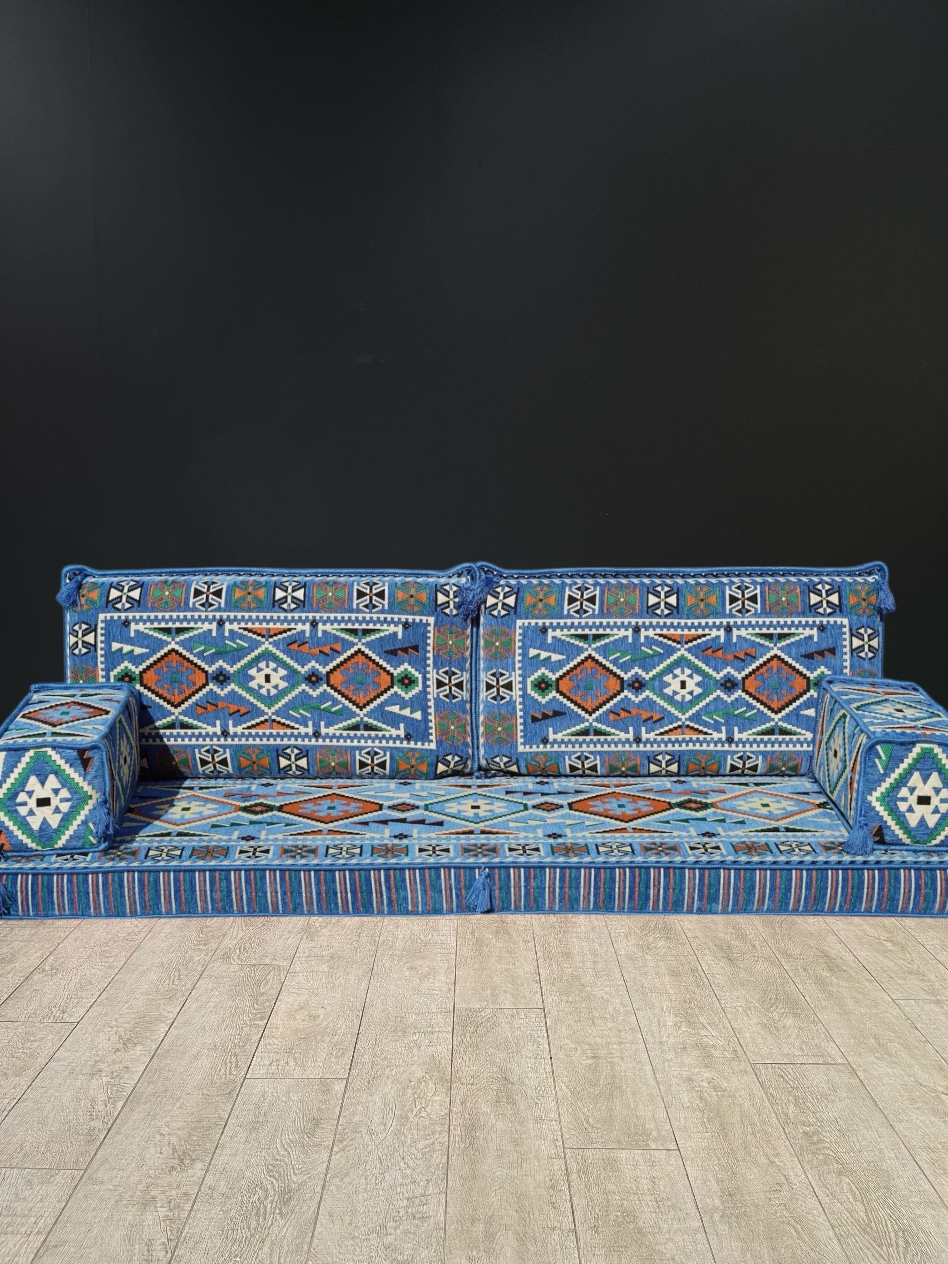 Arabian Majlis Blue Serenity – 5 Piece Arabic Floor Seating