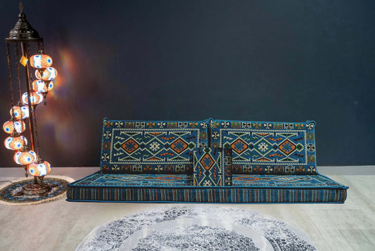 Arabian Majlis (Divan Set) Blue Serenity Floor Cushions   