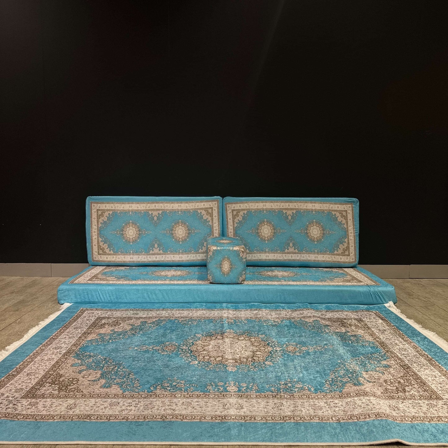 Arabian Majlis (Divan Set) Floor Cushions Bazaar G Rugs N Gifts-Enhance your living space with our Arabian Majlis Divan Set Floor Cushions, crafted in Turkey. Made with a cotton-polyester mix, these washable cushions are both stylish and durable. Featurin