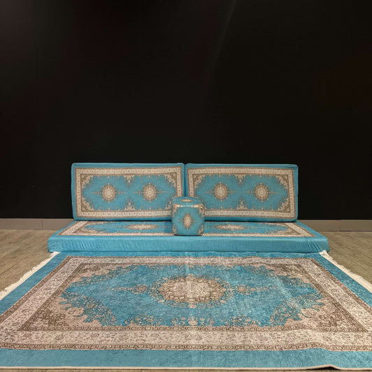 Arabian Majlis (Divan Set) Floor Cushions Bazaar G Rugs N Gifts-Enhance your living space with our Arabian Majlis Divan Set Floor Cushions, crafted in Turkey. Made with a cotton-polyester mix, these washable cushions are both stylish and durable. Featurin