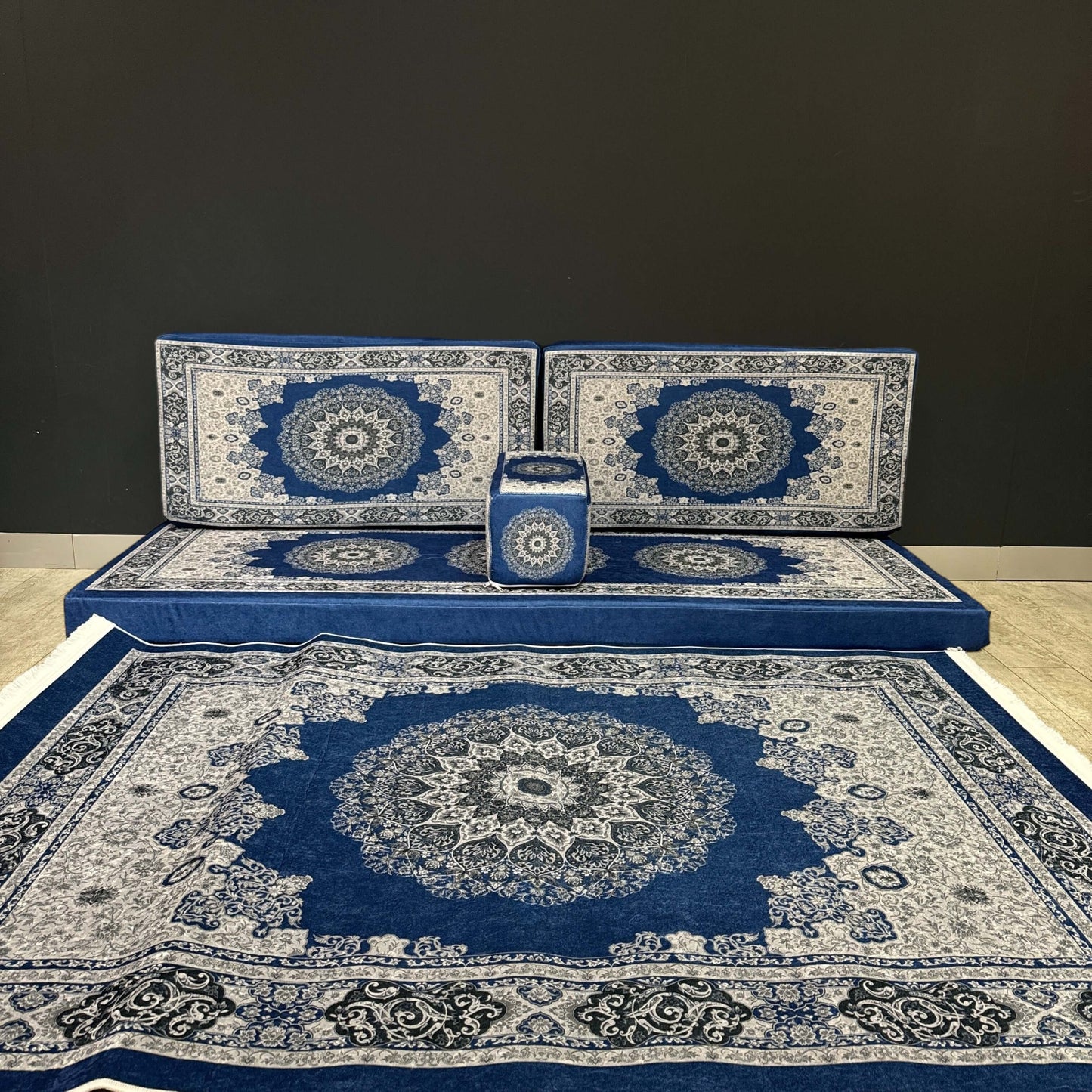 Arabian Majlis (Divan Set) Floor Cushions Bazaar G Rugs N Gifts-Enhance your living space with our Arabian Majlis Divan Set Floor Cushions, crafted in Turkey. Made with a cotton-polyester mix, these washable cushions are both stylish and durable. Featurin