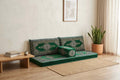Arabian Majlis Divan Set in green, featuring luxurious Turkish floor cushions in an elegant living space.