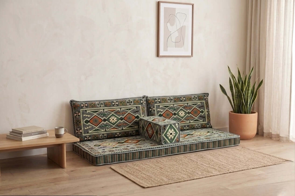 Arabian Majlis Divan Set – Grey Serenity Turkish Floor Cushion Set
