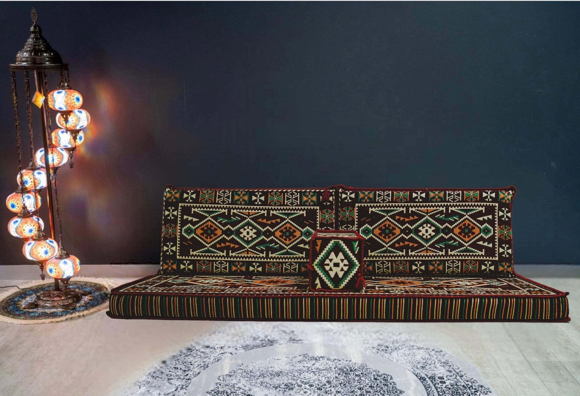 Arabian Majlis (Divan Set) Floor Cushions Bazaar G Rugs N Gifts-Transform your space with our Arabian Majlis Divan Set Floor Cushions. Made in Turkey, these 100% cotton, washable cushions offer firm support and a traditional look. Perfect for creating a c