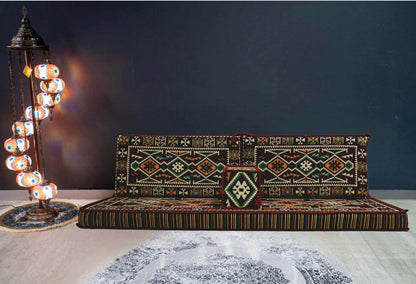 Arabian Majlis (Divan Set) Floor Cushions Bazaar G Rugs N Gifts-Transform your space with our Arabian Majlis Divan Set Floor Cushions. Made in Turkey, these 100% cotton, washable cushions offer firm support and a traditional look. Perfect for creating a c
