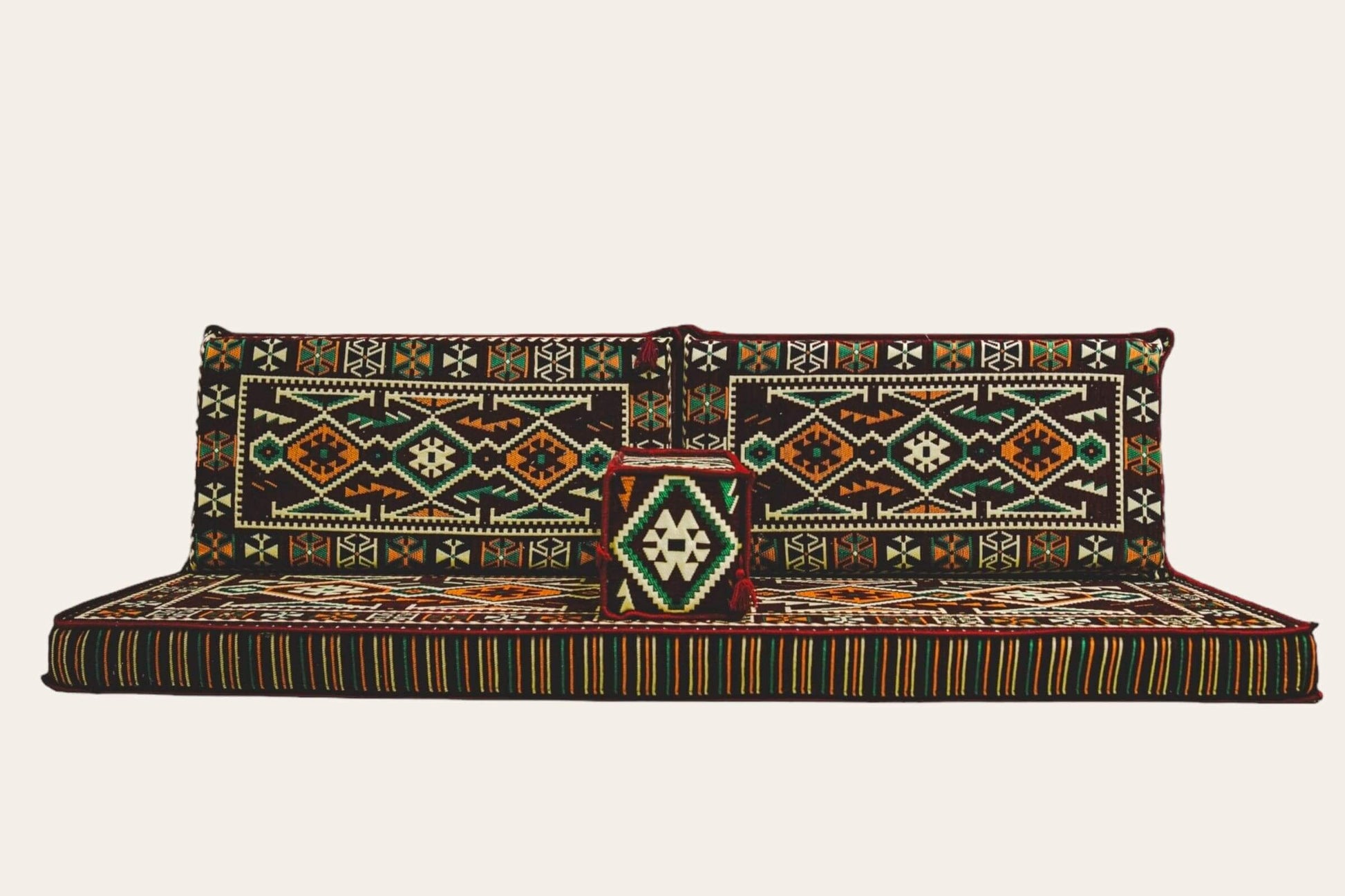 Arabian Majlis (Divan Set) Floor Cushions Bazaar G Rugs N Gifts-Transform your space with our Arabian Majlis Divan Set Floor Cushions. Made in Turkey, these 100% cotton, washable cushions offer firm support and a traditional look. Perfect for creating a c