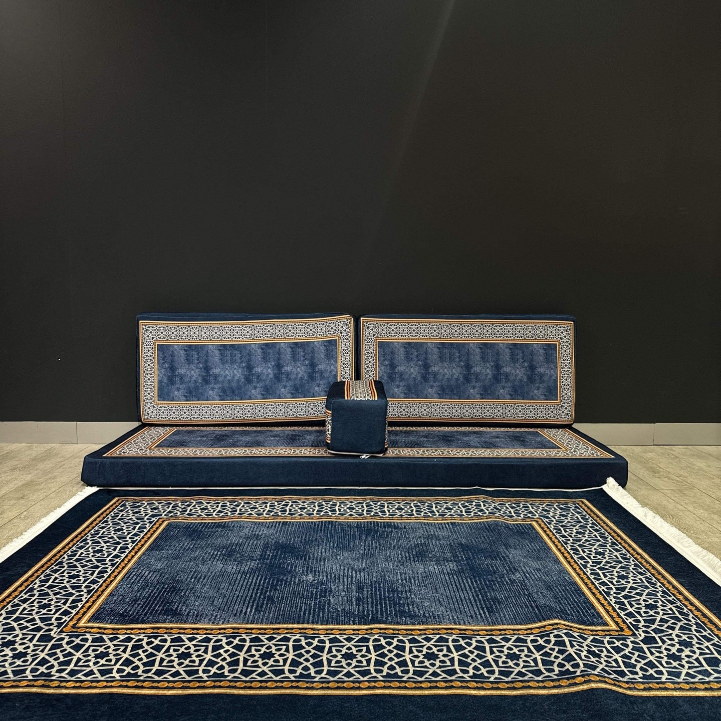 Arabian Majlis (Divan Set) Floor Cushions Bazaar G Rugs N Gifts-Enhance your living space with our Arabian Majlis Divan Set Floor Cushions, crafted in Turkey. Made with a cotton-polyester mix, these washable cushions are both stylish and durable. Featurin