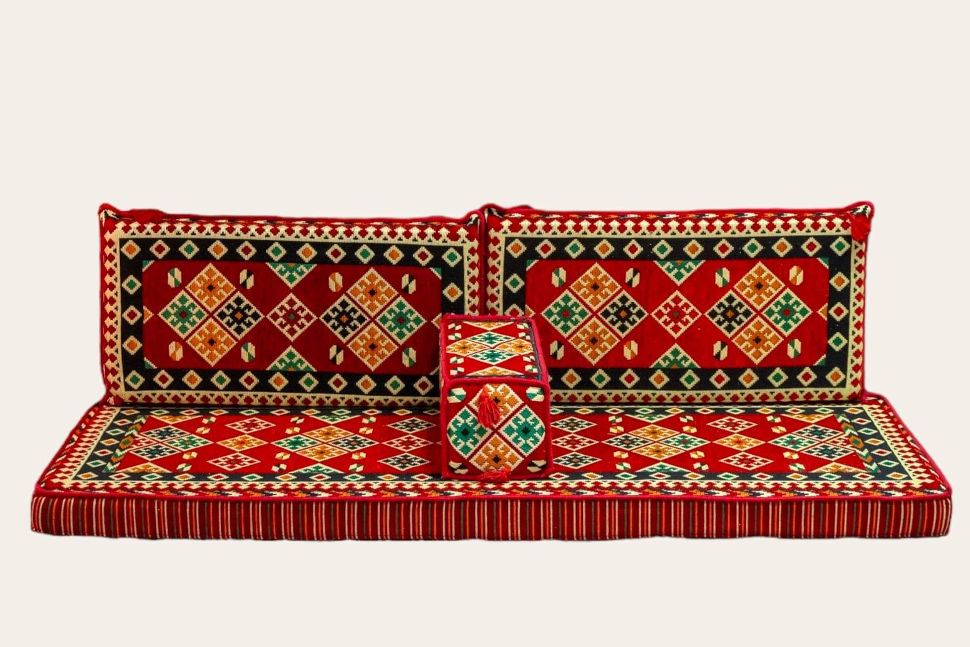 Arabian Majlis (Divan Set) Floor Cushions Bazaar G Rugs N Gifts-Transform your space with our Arabian Majlis Divan Set Floor Cushions. Made in Turkey, these 100% cotton, washable cushions offer firm support and a traditional look. Perfect for creating a c