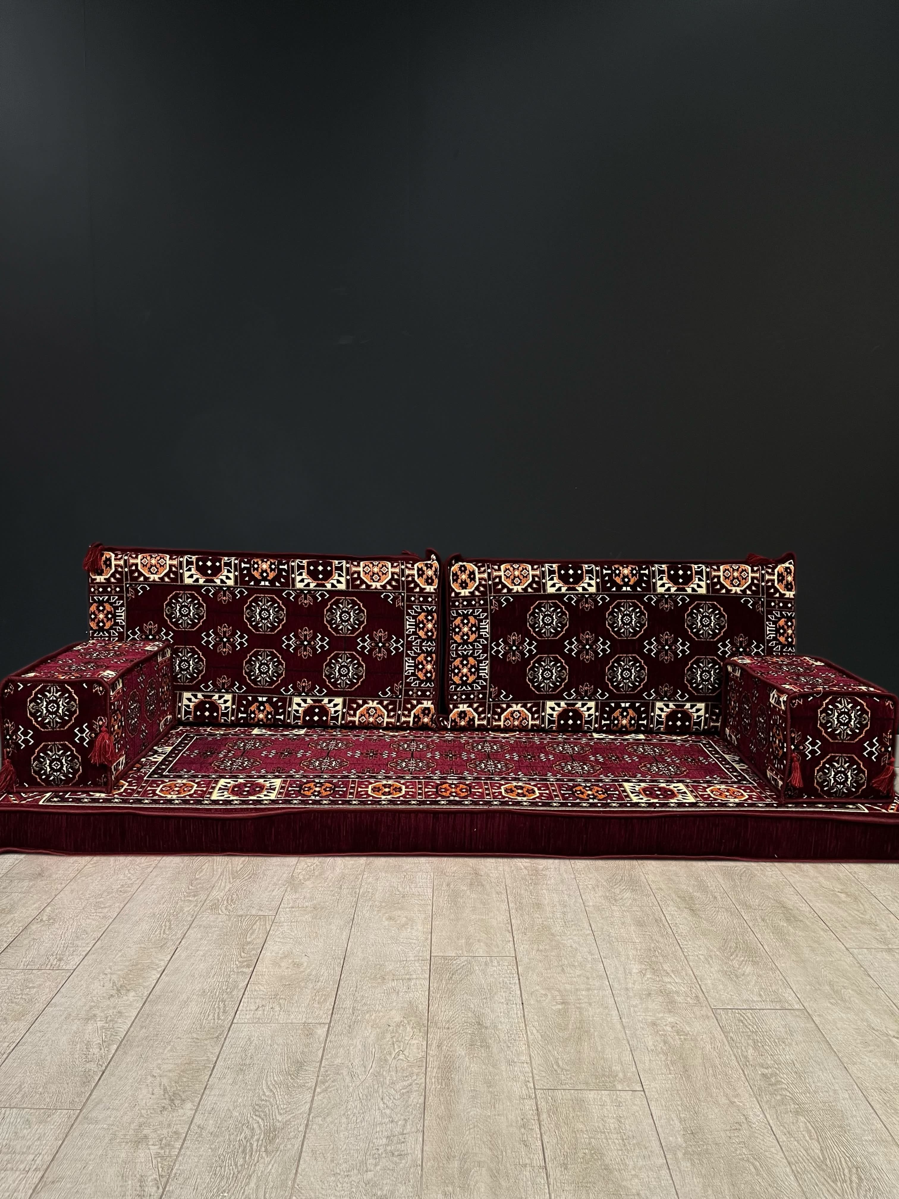 Arabian Majlis Maroon Diamond – 5 Piece Arabic Floor Seating