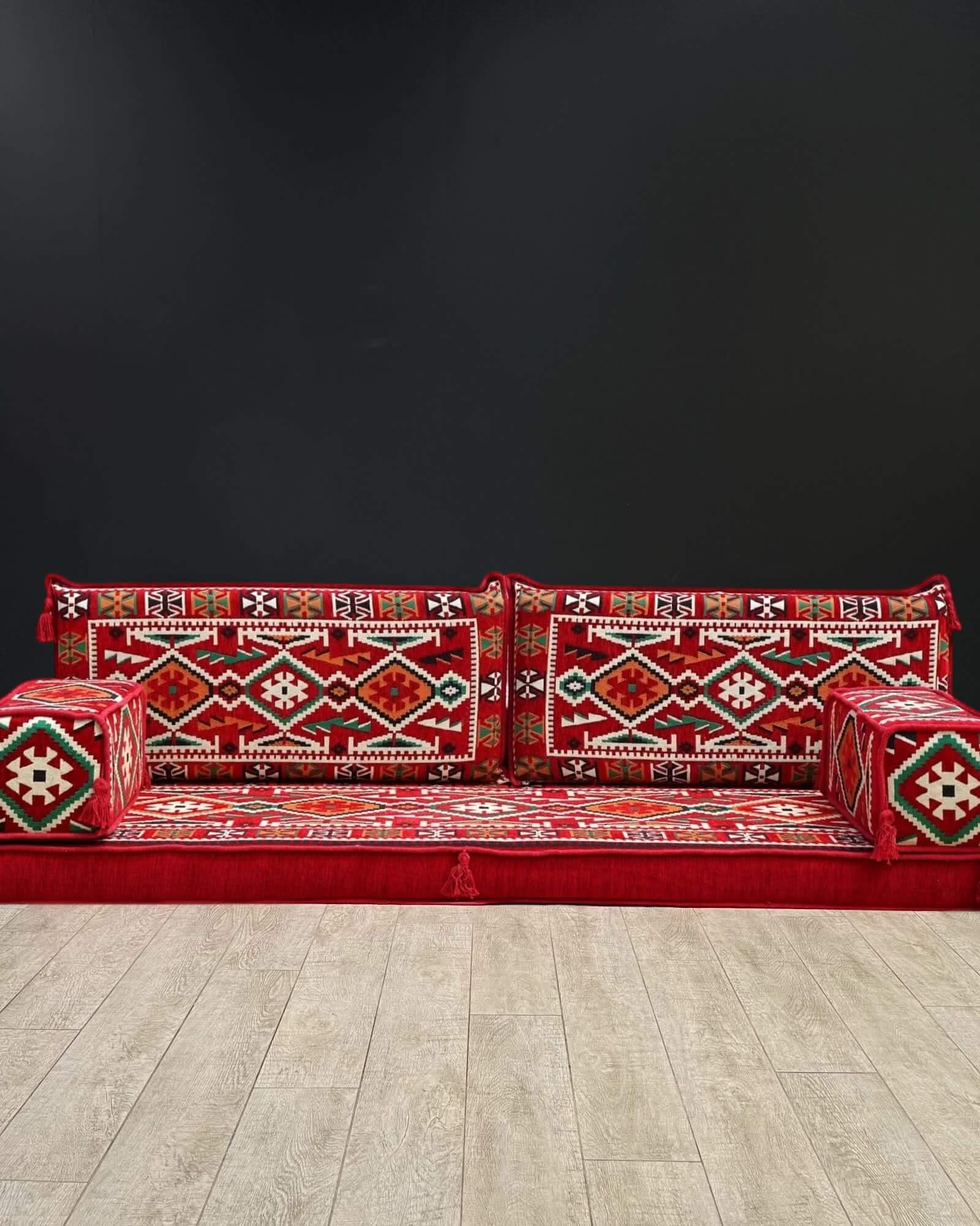 Arabian Majlis Red Serenity – 5 Piece Arabic Floor Seating