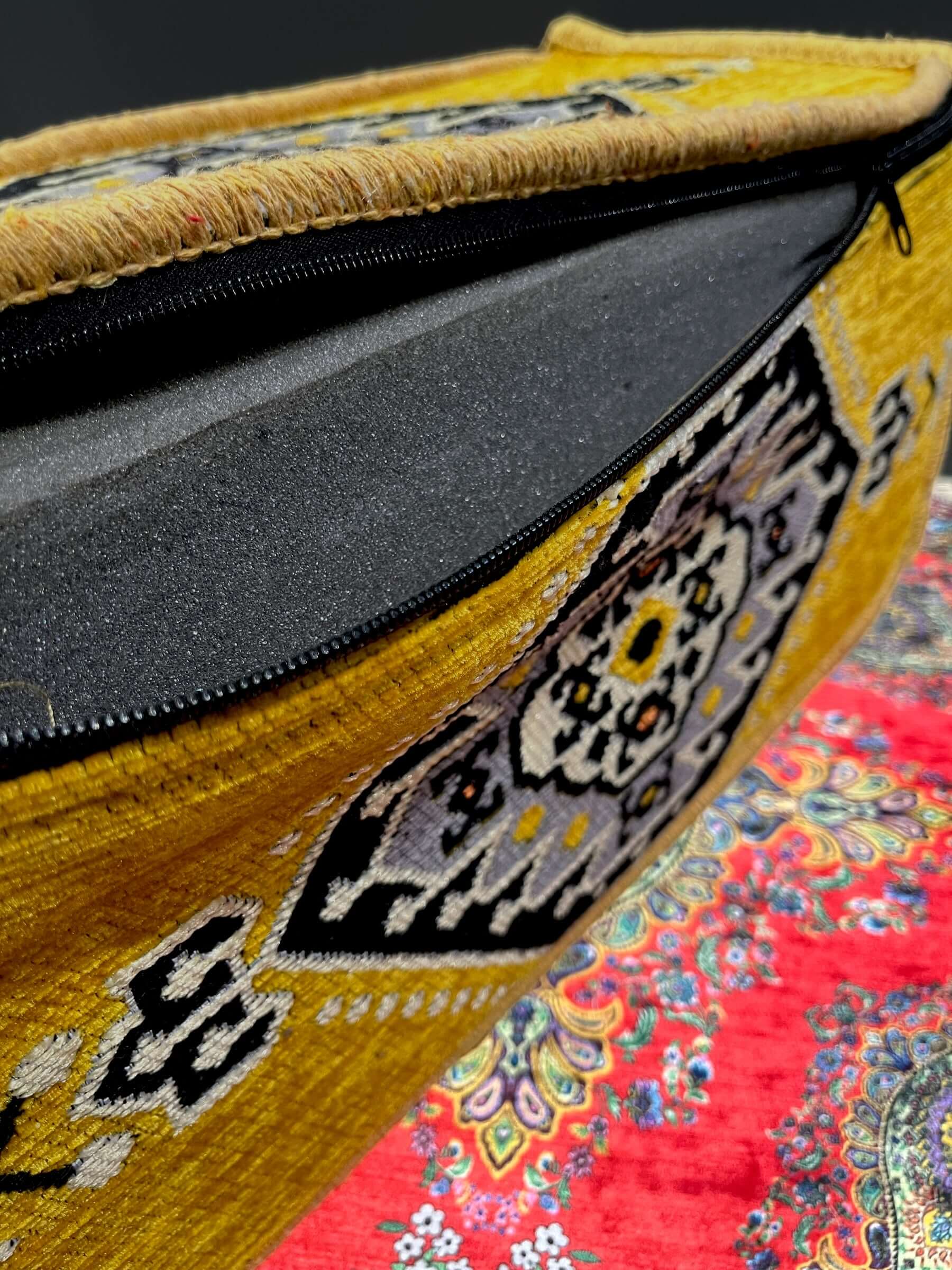 Traditional Turkish Armrest cushion showcasing vibrant yellow fabric and supportive sponge filling.