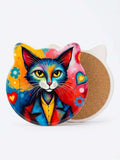 Artistic Cat Cork Trivet – Colorful heat resistant pot stand featuring a vibrant cat illustration.