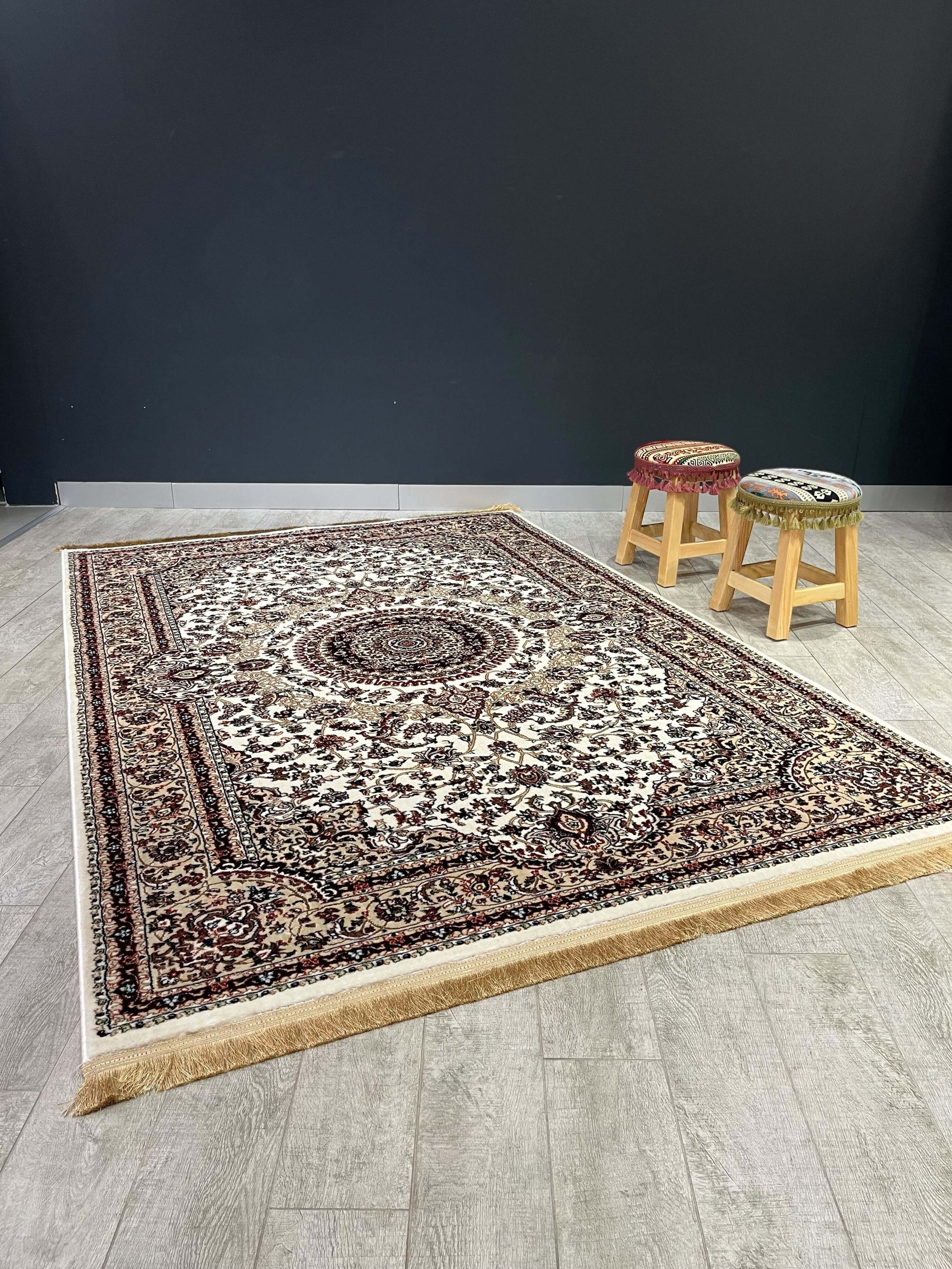 Asaryun Turkish Rugs Bazaar G-Discover the perfect blend of tradition and modernity with our Turkish polyester rug. Featuring a rich blue background with intricate patterns, this durable, easy-to-maintain rug adds elegance to any space. Ideal for high-tra