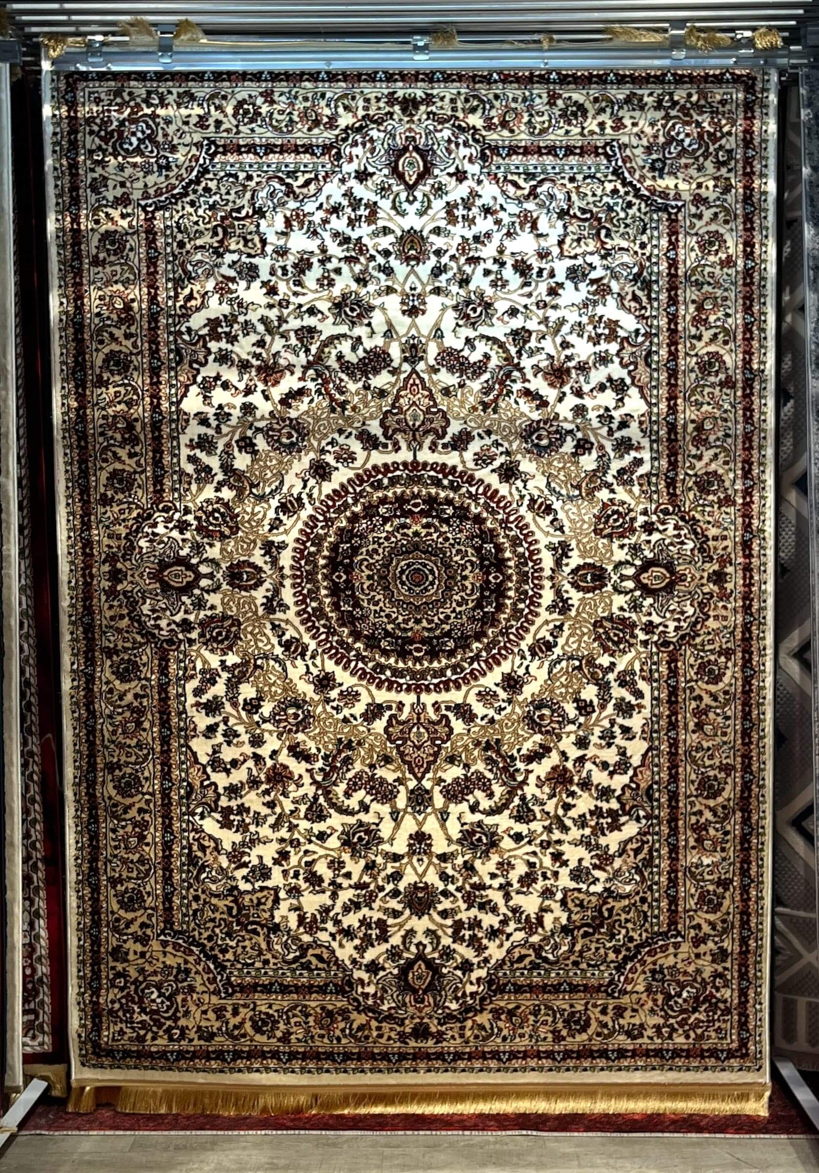 Asaryun Turkish Rugs Bazaar G-Discover the perfect blend of tradition and modernity with our Turkish polyester rug. Featuring a rich blue background with intricate patterns, this durable, easy-to-maintain rug adds elegance to any space. Ideal for high-tra