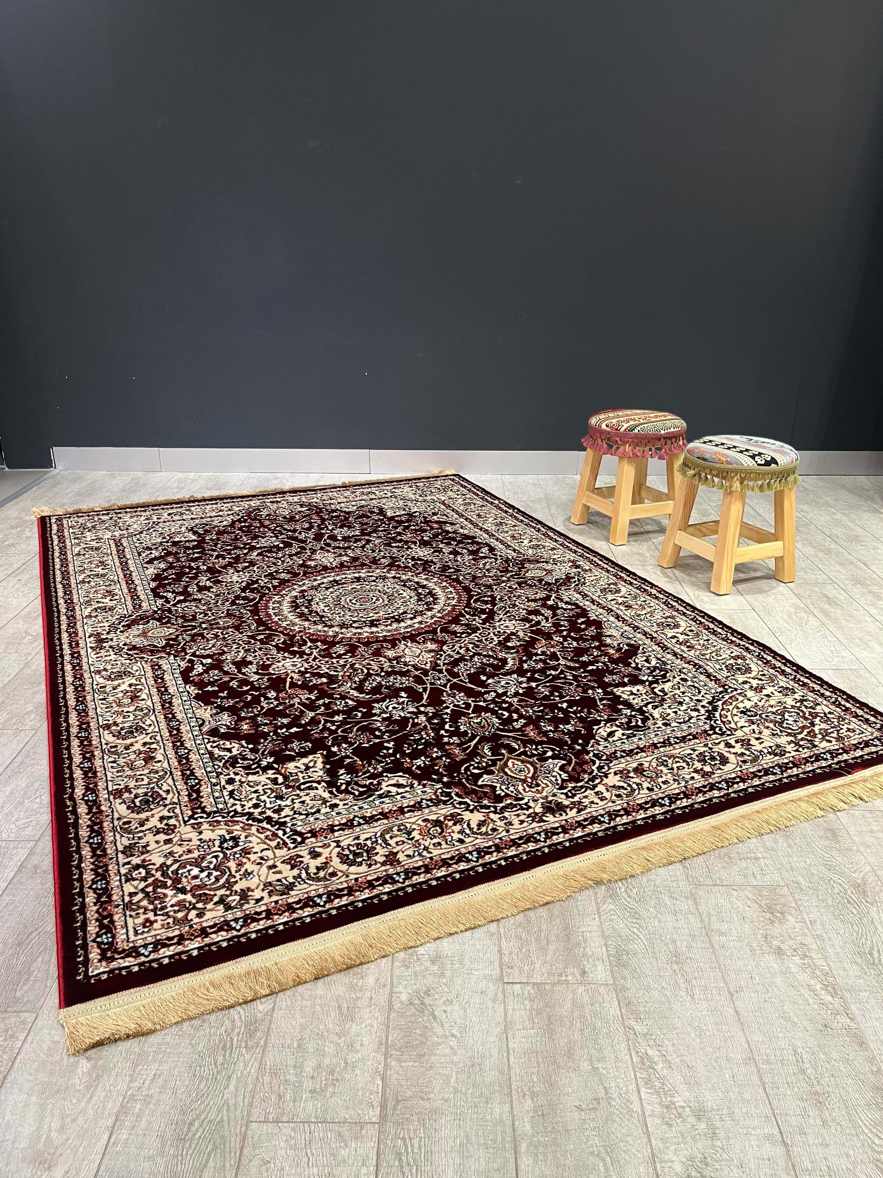 Asaryun Turkish Rug H4095A Dark Red showcasing intricate pattern and rich colors in a stylish living space.