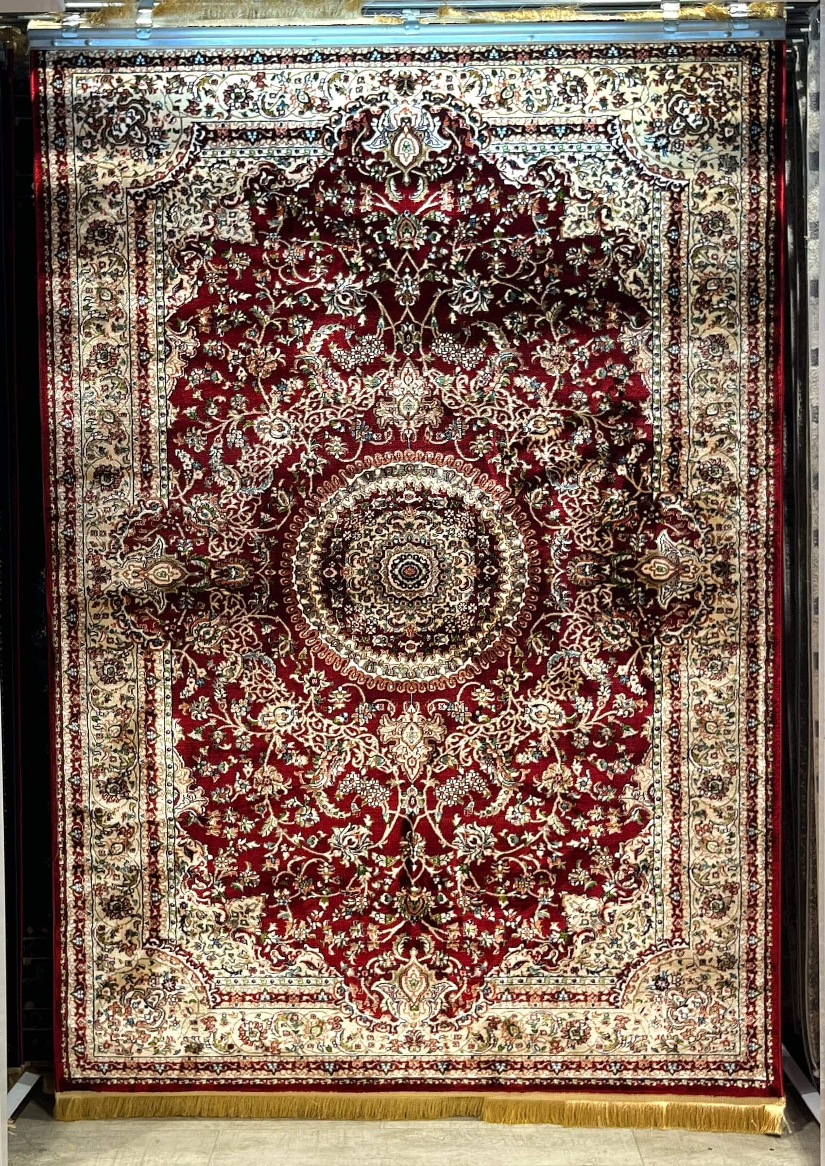 Asaryun Turkish Rug H4095A in dark red, showcasing traditional elegance with intricate patterns and rich colors.