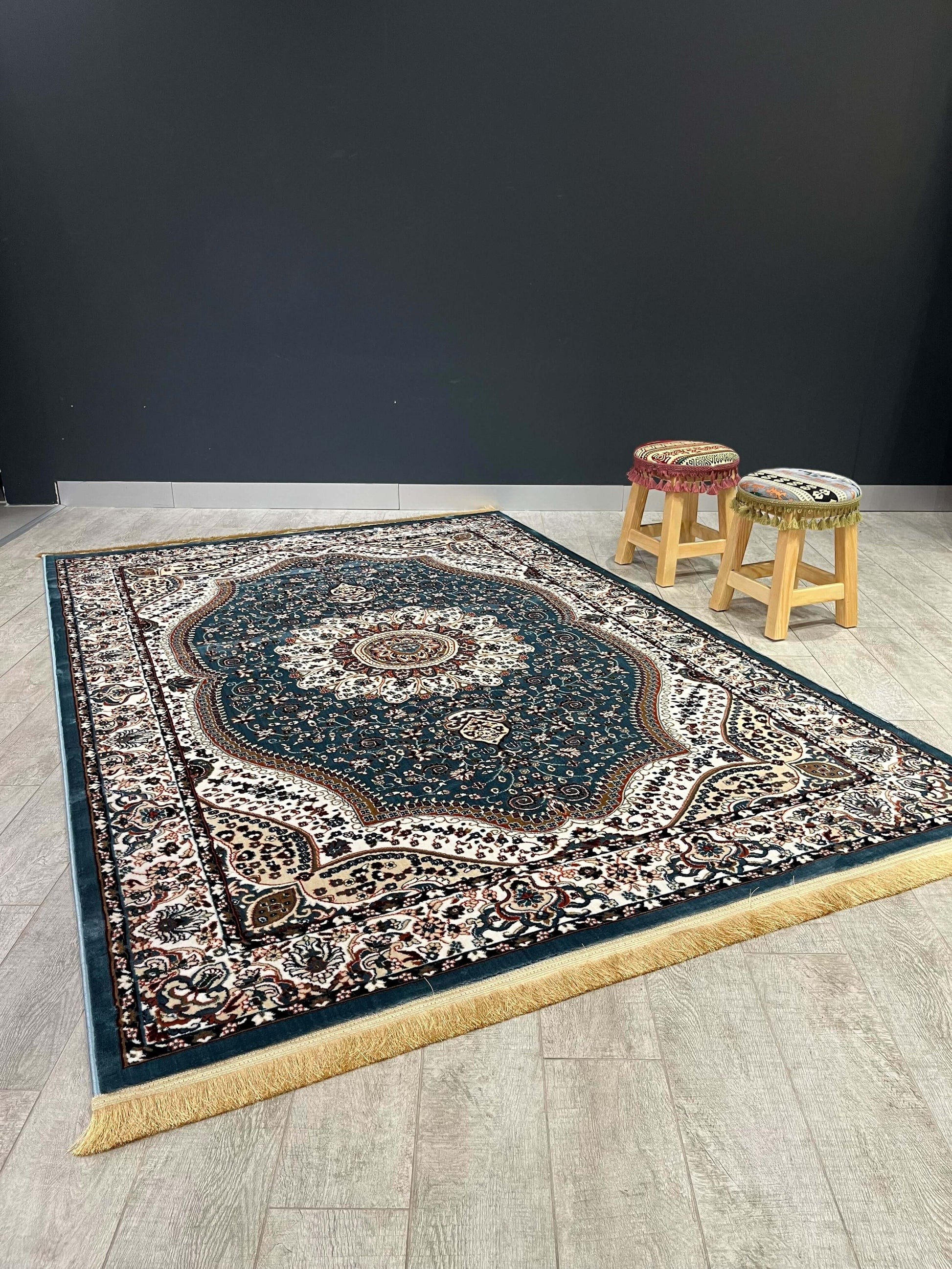 Asaryun Turkish Rugs Bazaar G-Discover the perfect blend of tradition and modernity with our Turkish polyester rug. Featuring a rich blue background with intricate patterns, this durable, easy-to-maintain rug adds elegance to any space. Ideal for high-tra