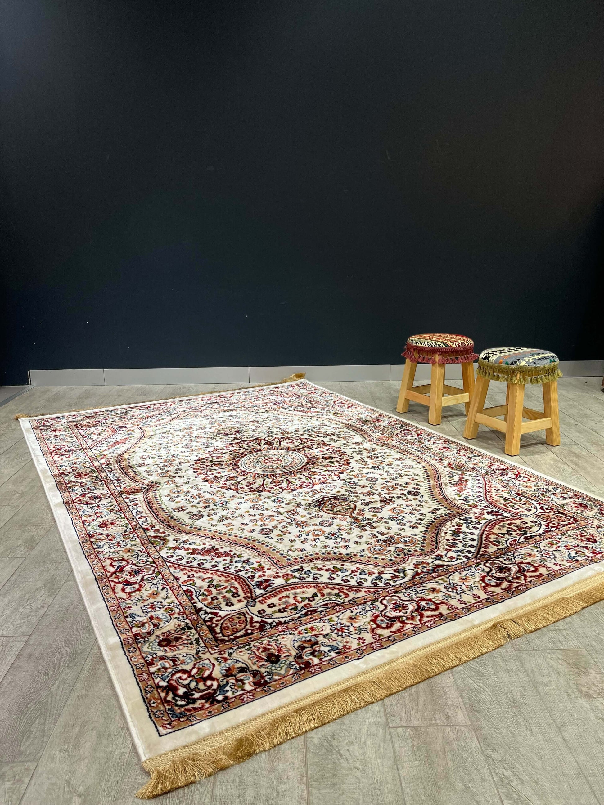 Asaryun Turkish Rugs Bazaar G-Discover the perfect blend of tradition and modernity with our Turkish polyester rug. Featuring a rich blue background with intricate patterns, this durable, easy-to-maintain rug adds elegance to any space. Ideal for high-tra