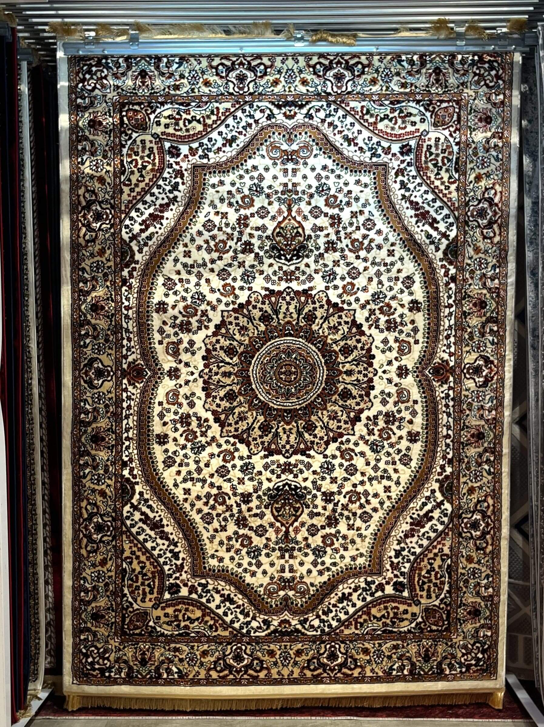 Asaryun Turkish Rugs Bazaar G-Discover the perfect blend of tradition and modernity with our Turkish polyester rug. Featuring a rich blue background with intricate patterns, this durable, easy-to-maintain rug adds elegance to any space. Ideal for high-tra