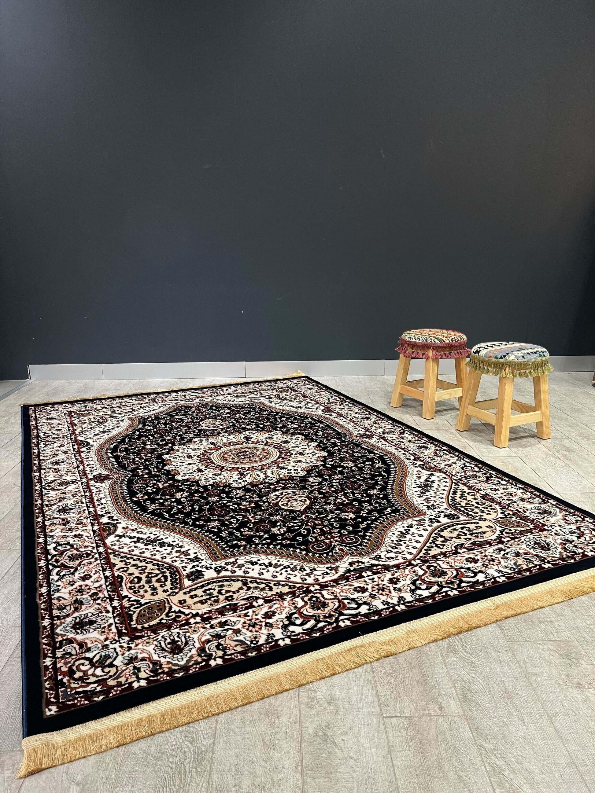 Asaryun Turkish Rugs Bazaar G-Discover the perfect blend of tradition and modernity with our Turkish polyester rug. Featuring a rich blue background with intricate patterns, this durable, easy-to-maintain rug adds elegance to any space. Ideal for high-tra