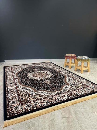 Asaryun Turkish Rugs Bazaar G-Discover the perfect blend of tradition and modernity with our Turkish polyester rug. Featuring a rich blue background with intricate patterns, this durable, easy-to-maintain rug adds elegance to any space. Ideal for high-tra