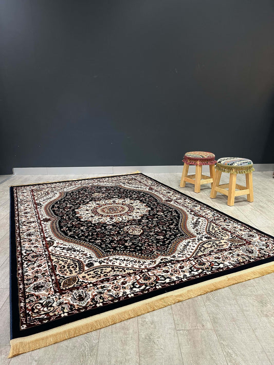 Asaryun Turkish Rugs Bazaar G-Discover the perfect blend of tradition and modernity with our Turkish polyester rug. Featuring a rich blue background with intricate patterns, this durable, easy-to-maintain rug adds elegance to any space. Ideal for high-tra