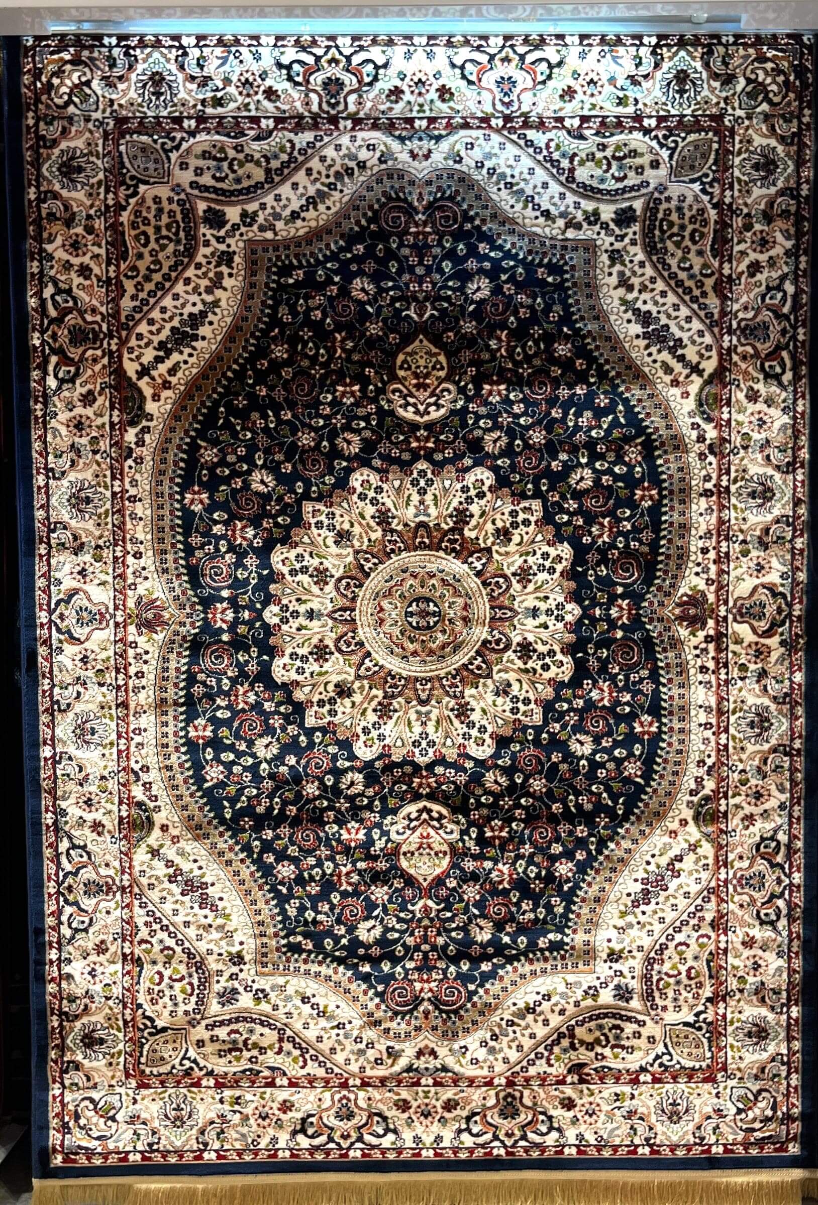 Asaryun Turkish Rugs Bazaar G-Discover the perfect blend of tradition and modernity with our Turkish polyester rug. Featuring a rich blue background with intricate patterns, this durable, easy-to-maintain rug adds elegance to any space. Ideal for high-tra