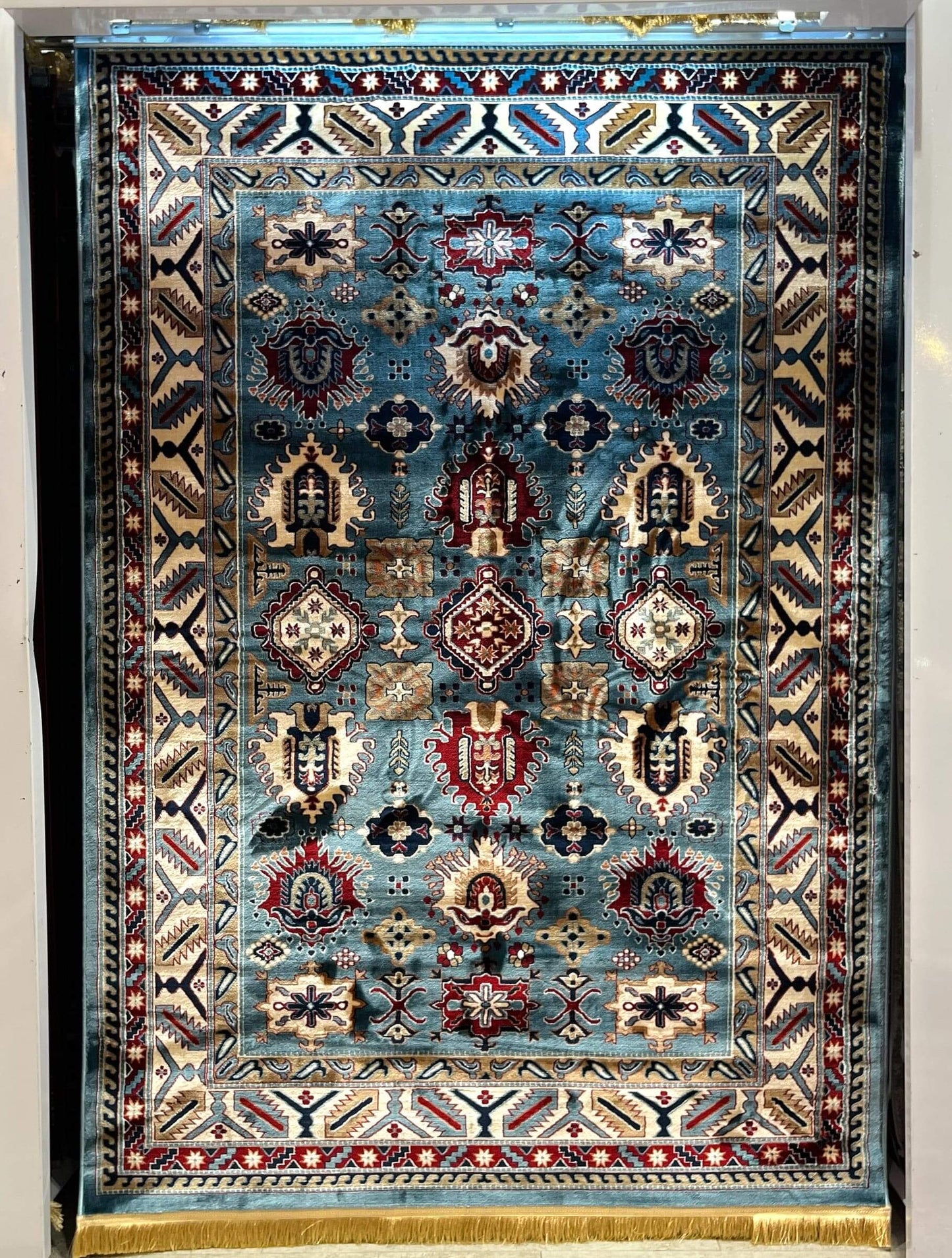 Asaryun Turkish Rugs Bazaar G-Discover the perfect blend of tradition and modernity with our Turkish polyester rug. Featuring a rich blue background with intricate patterns, this durable, easy-to-maintain rug adds elegance to any space. Ideal for high-tra