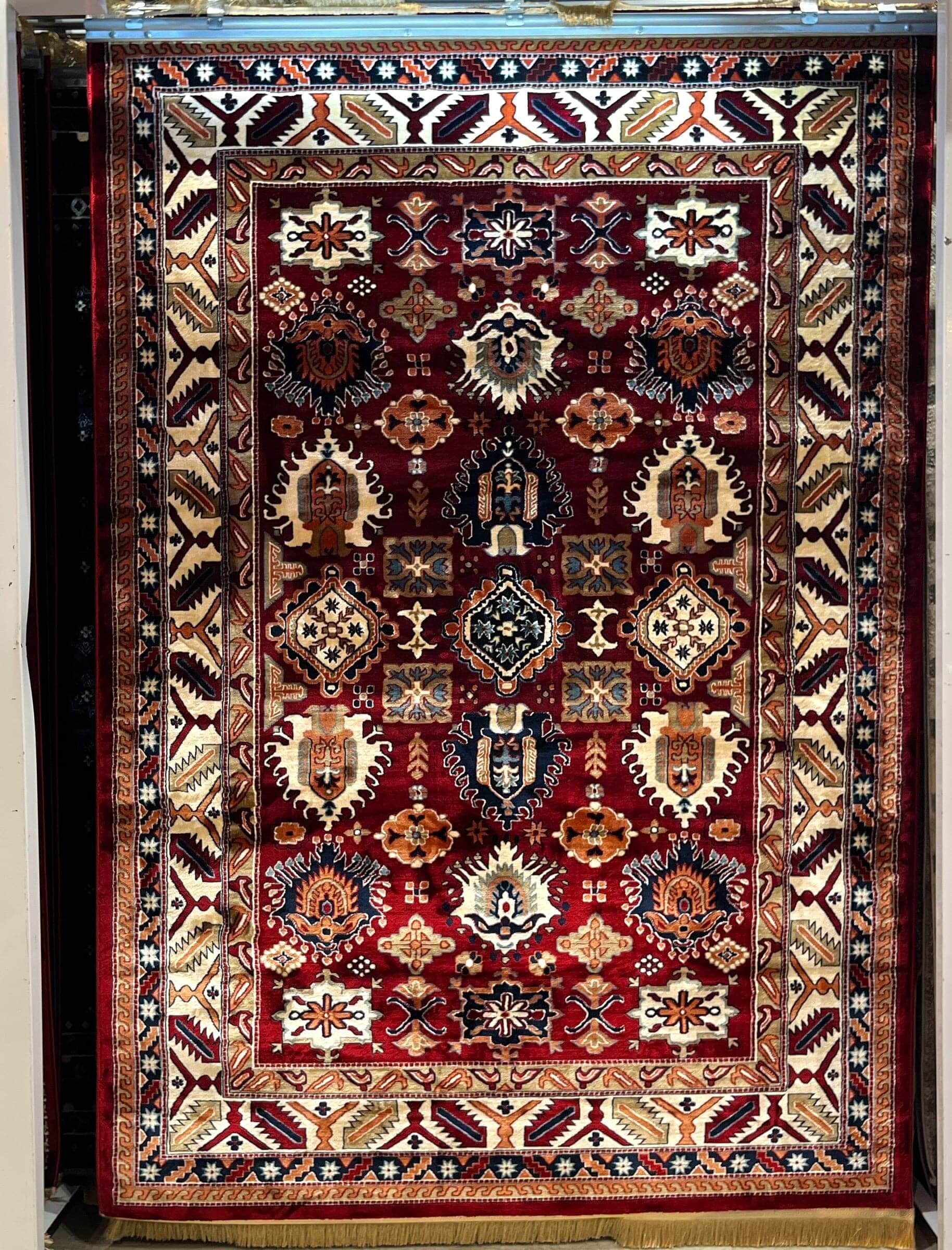 Asaryun Turkish Rugs Bazaar G-Discover the perfect blend of tradition and modernity with our Turkish polyester rug. Featuring a rich blue background with intricate patterns, this durable, easy-to-maintain rug adds elegance to any space. Ideal for high-tra