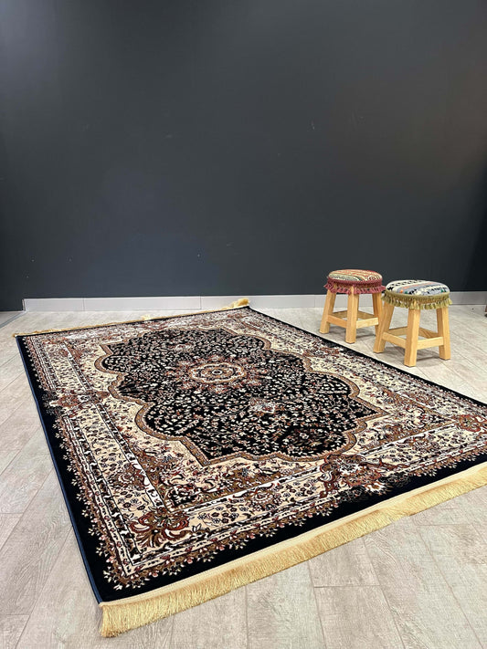 Asaryun Turkish Rugs Bazaar G-Discover the perfect blend of tradition and modernity with our Turkish polyester rug. Featuring a rich blue background with intricate patterns, this durable, easy-to-maintain rug adds elegance to any space. Ideal for high-tra