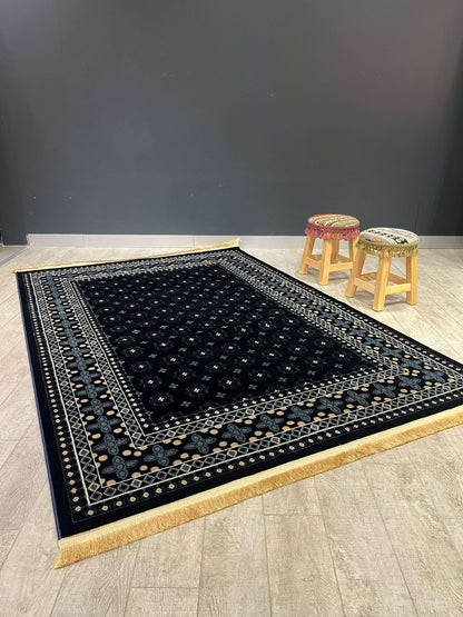 Asaryun Turkish Rugs Bazaar G-Discover the perfect blend of tradition and modernity with our Turkish polyester rug. Featuring a rich blue background with intricate patterns, this durable, easy-to-maintain rug adds elegance to any space. Ideal for high-tra