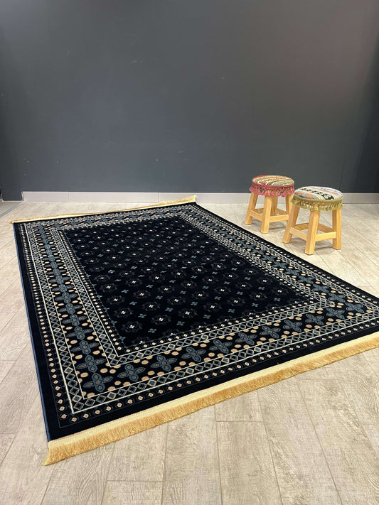 Asaryun Turkish Rugs Bazaar G-Discover the perfect blend of tradition and modernity with our Turkish polyester rug. Featuring a rich blue background with intricate patterns, this durable, easy-to-maintain rug adds elegance to any space. Ideal for high-tra