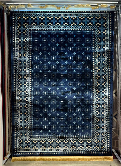 Asaryun Turkish Rugs Bazaar G-Discover the perfect blend of tradition and modernity with our Turkish polyester rug. Featuring a rich blue background with intricate patterns, this durable, easy-to-maintain rug adds elegance to any space. Ideal for high-tra